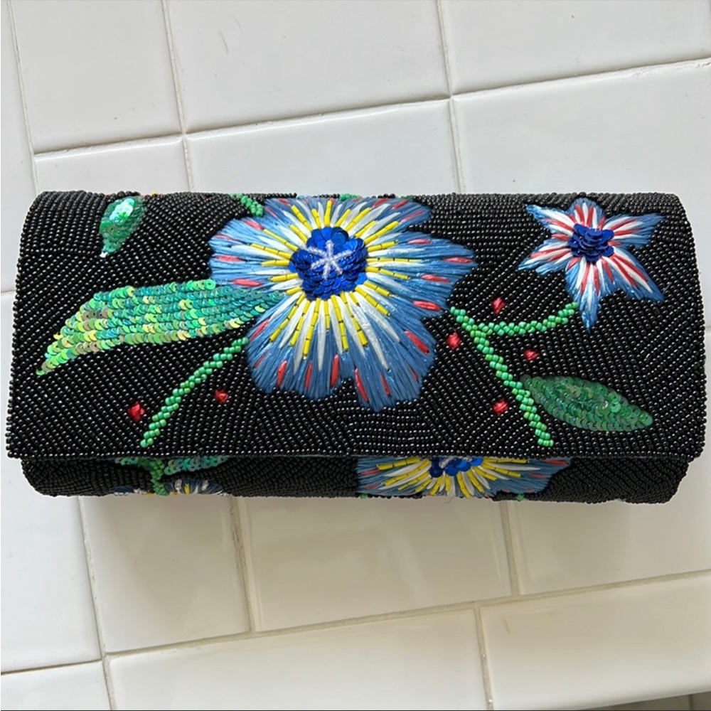Anthropologie Beaded Floral Clutch